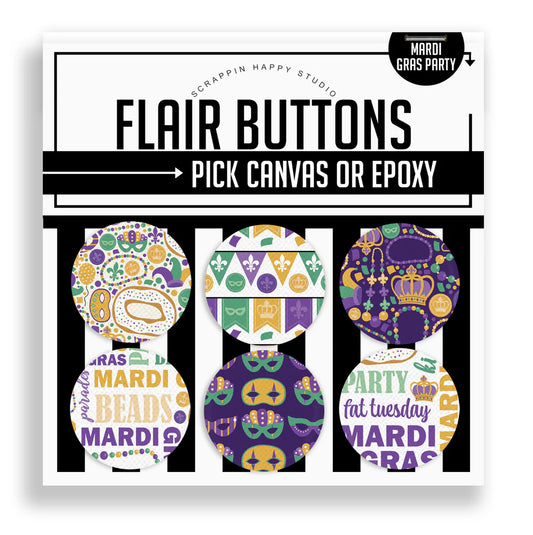 Mini Canvas Flair Buttons 1" - Mardi Gras Party